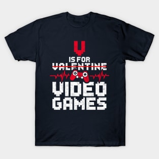 V Is For Video Games Funny Gamer Boys Valentines Day Kids T-Shirt